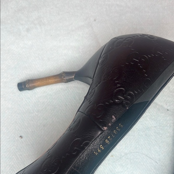Gucci Black Guccissima Leather Women's Pump Heel Bamboo heel Size 39.5 - Picture 9 of 13